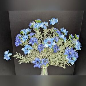 Blue Cornflower Bush Spray Faux Floral Artificial Flowers Botanicals Home Decor